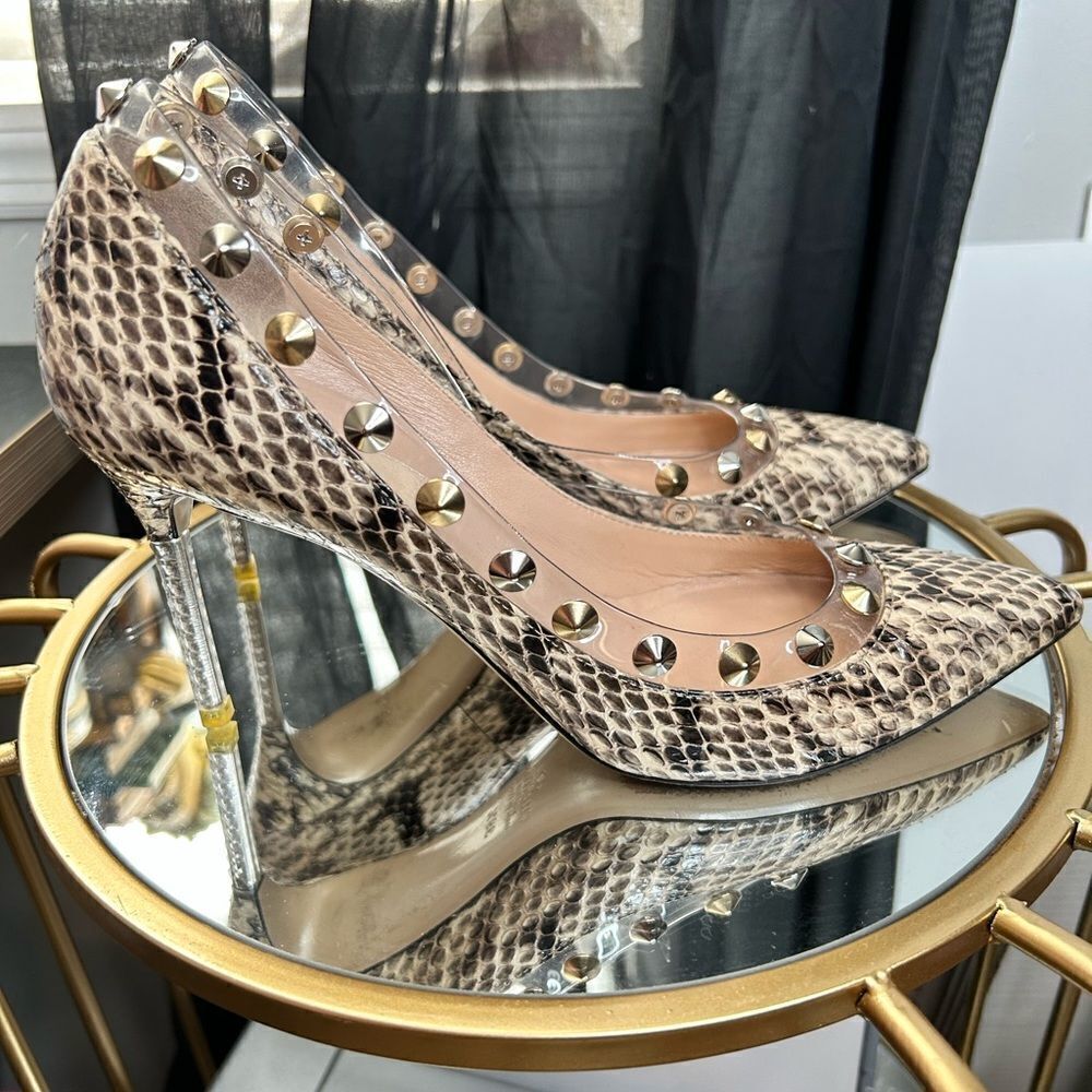 Valentino Rockstud Studded Beige Python Pvc Pumps - image 2